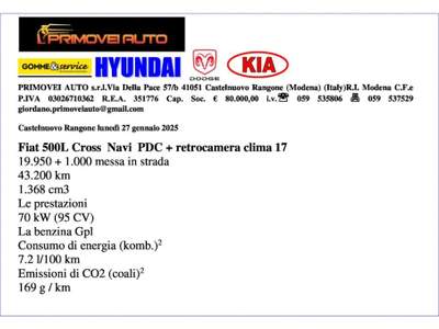 Fiat 500L 1.4 95 CV S&S Cross Gpl Nero usata Castelnuovo Rangone