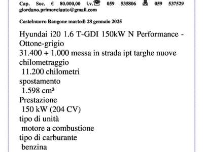 Hyundai i20 N 1.6 T-GDI MT N-Performance Bronzo usata Castelnuovo Rangone