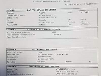 Volkswagen Golf Modello ConfortLine non fumatore iscritta ASI Argento usata Ancona