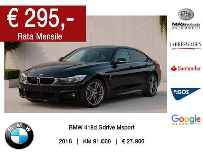 BMW Serie 4 Gran Coupé 418d 418d Gran Coup&eacute; Msport Nero usata Casarano