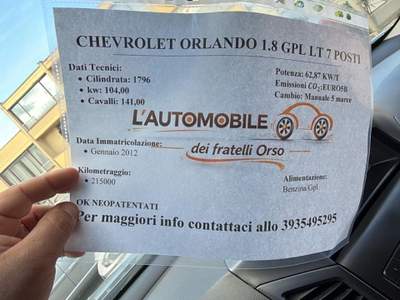 Chevrolet Orlando Unico proprietario Grigio usata Mondolfo