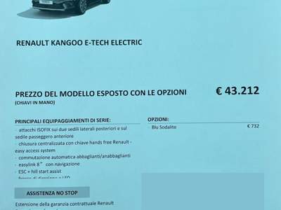 Renault Kangoo EV45 DC 80 kW Techno - Possibilità noleggio no scoring Blu/Azzurro usata Gela