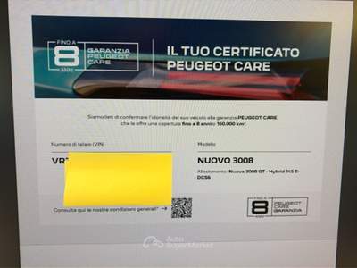 Peugeot 3008 Hybrid 145 GT e-DCS 6 Bianco usata Alonte